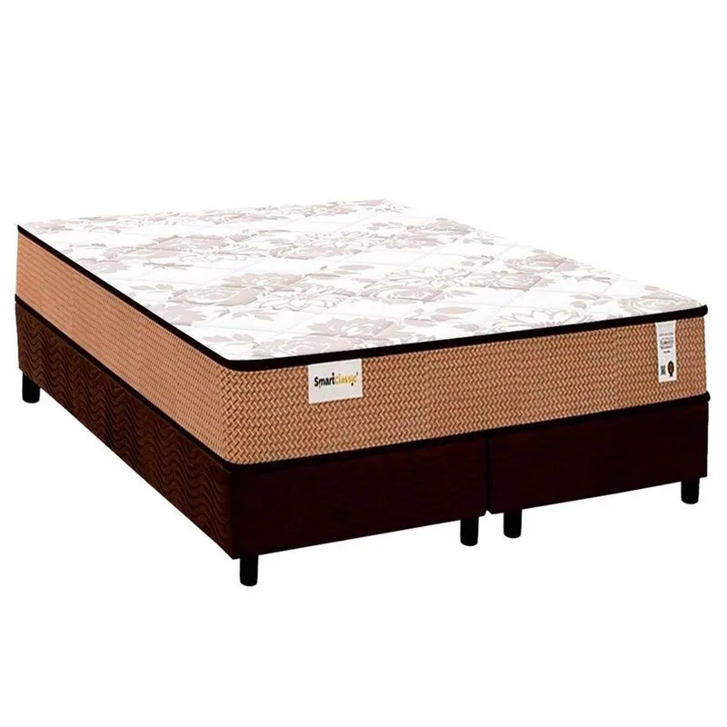 Conjunto Box Queen: Colchão Molas Plumatex Ensacadas Smart Classic + Base crc Suede Brown (158x198)