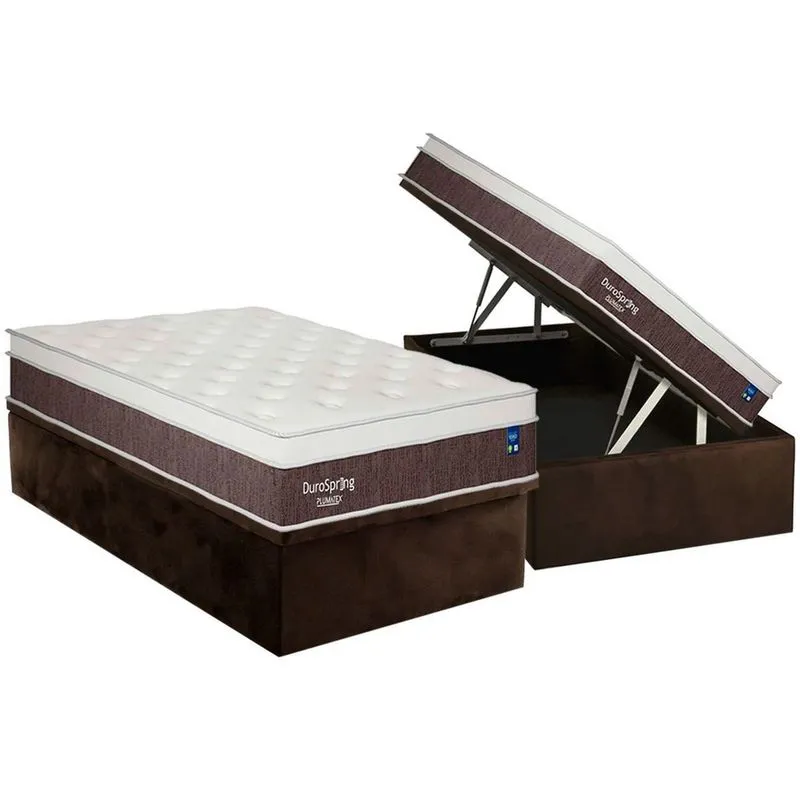 Conjunto Box Baú Solteiro: Colchão Molas Plumatex Superlastic DuroSpring + Base crc Suede Brown (88x188)