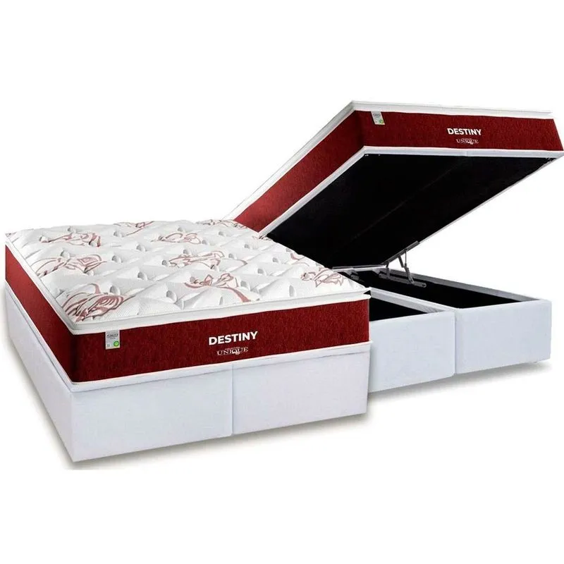 Conjunto Box Baú King: Colchão Molas Plumatex Superlastic Destiny + Base crc Courano White (193x203)
