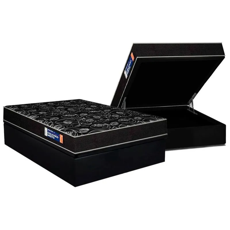 Conjunto Box Baú Casal: Colchão Espuma Plumatex D28 IsoPluma Vip + Base crc Suede Black (138x188)