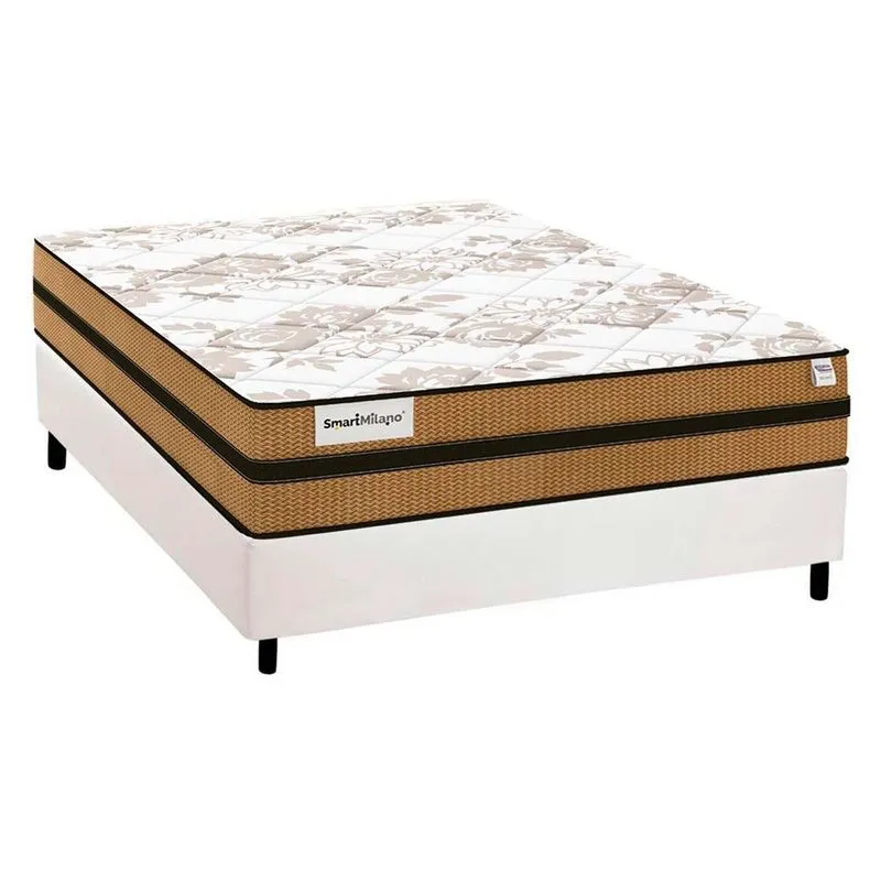 Conjunto Box Casal: Colchão Molas Plumatex Ensacadas Smart Milano + Base CRC Courano White (138x188)