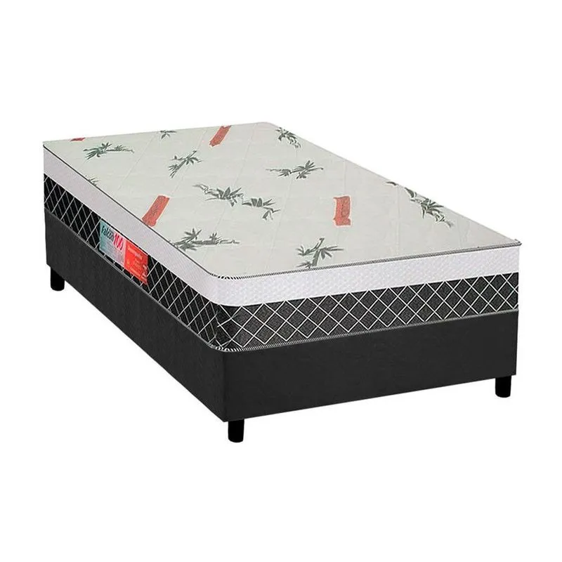 Cama Box Solteiro: Colchão Anatômico Plumatex D28/EP Falcon Ultra Firme + Base crc Suede Gray(88x188)