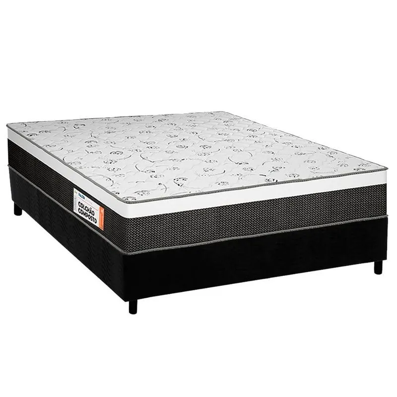 Cama Box Casal: Colchão Ortopédico Plumatex D28/EP Anatômico Falcon Ultra Firme + Base crc Suede Black(138x188)