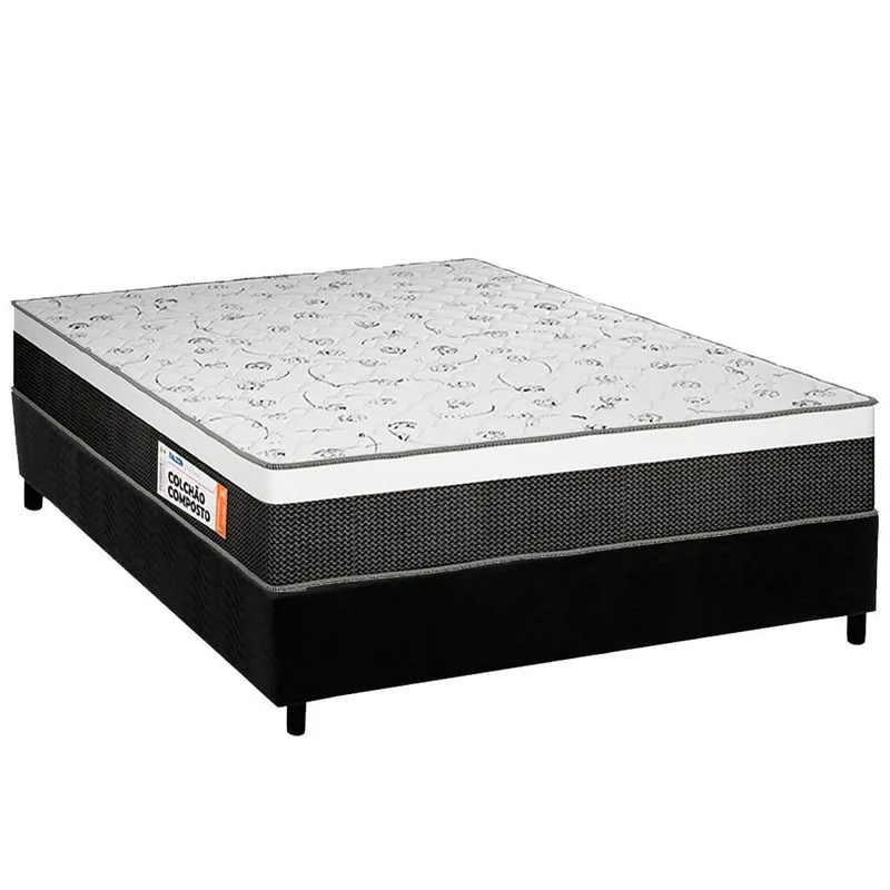 Cama Box Casal: Colchão Ortopédico Plumatex D28 Falcon Ultra Firme + Base CRC Suede Black(138x188)