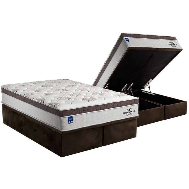Cama Box Baú Queen: Colchão Molas MasterPocket Ensacadas Plumatex Personalle + Base CRC Suede Brown(158x198)