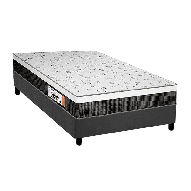 Cama Box Solteiro: Colchão Espuma Plumatex D28/EP Anatômico Falcon Ultra Firme + Base CRC Suede Gray(88x188)