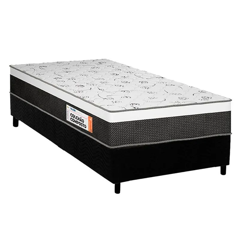 Cama Box Solteiro: Colchão Espuma Plumatex D28/EP Anatômico Falcon Ultra Firme + Base CRC Suede Black(88x188)