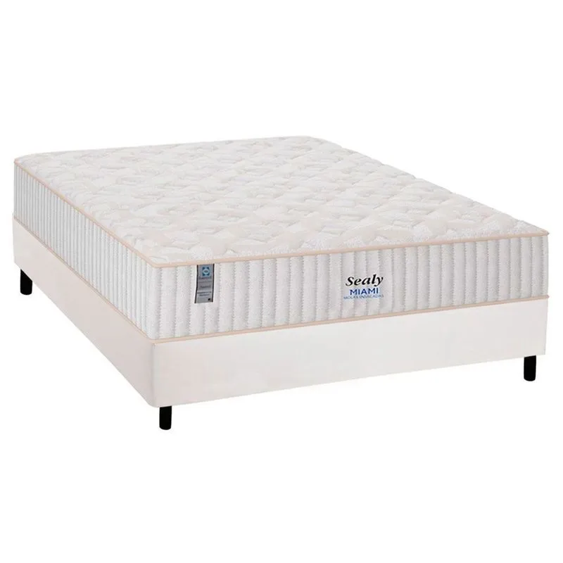 Cama Box Casal: Colchão Molas MasterPocket Ensacadas Sealy Miami + Base crc Courano White(138x188)