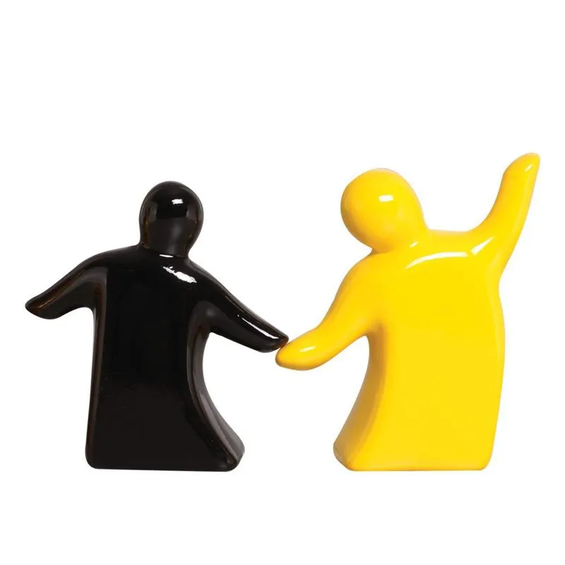 Estatueta Escultura Decorativa Casal Alegria Preto E Amarelo