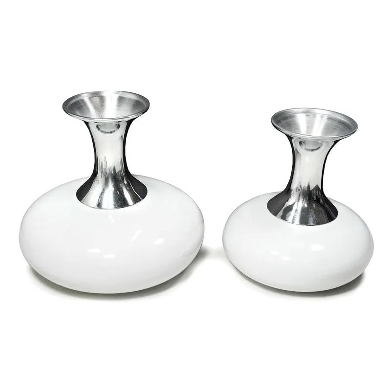 Kit 2 Vasos Poá Pequeno Decorativo Enfeite Cerâmica Branco