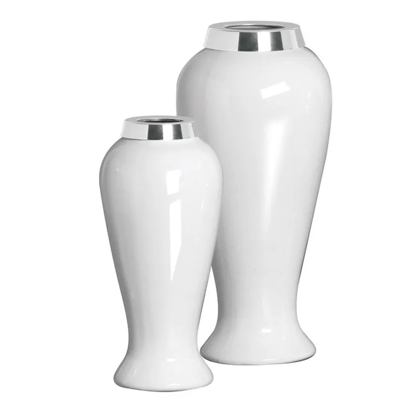 Kit 2 Vasos Português Cerâmica Decorativa Enfeite Branco