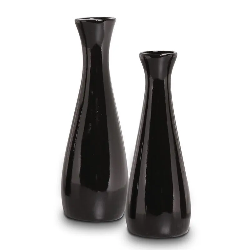 Kit 2 Vasos Libano Decorativo Preto Cerâmica Decoração Sala