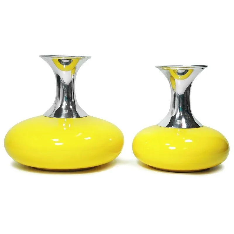 Kit 2 Vaso Cerâmica Decorativo Poa Grande E Pequeno Amarelo