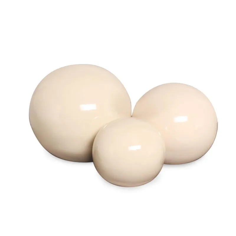 Trio De Esferas Bolas Cerâmica Enfeite De Mesa Bege Creme