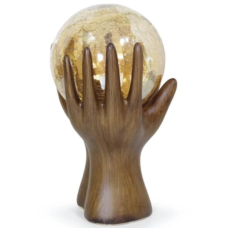 Escultuta Cerâmica Decorativa Mão Amadeirada Esfera Ambar