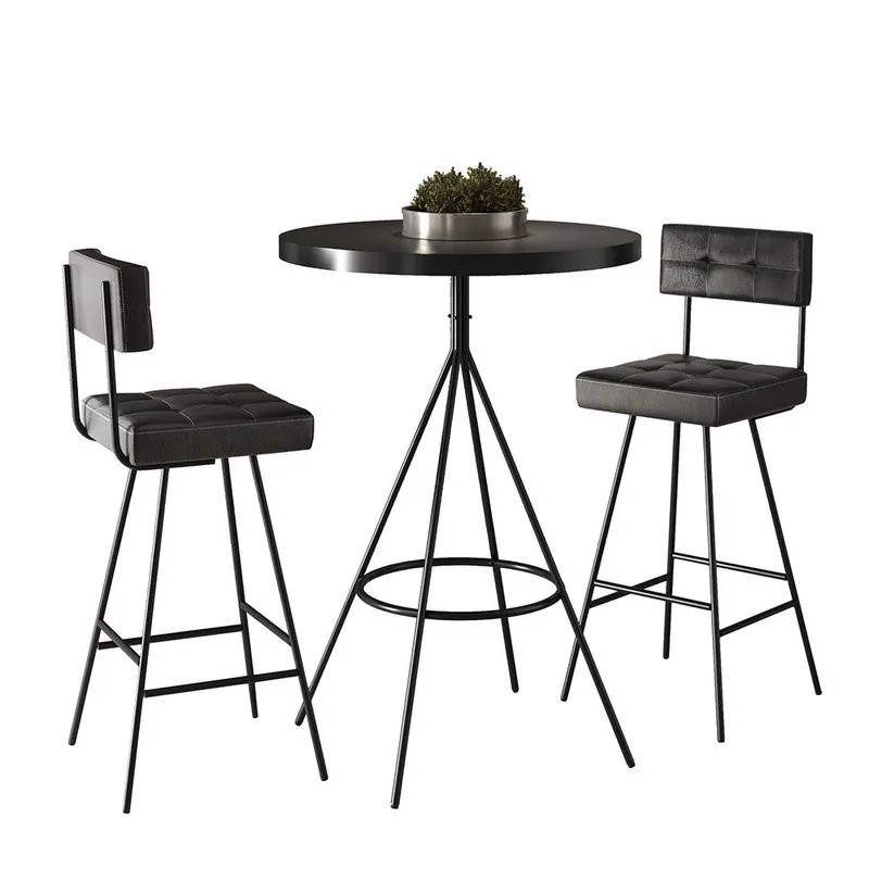 Kit Mesa Bistro Viena e 2 Banquetas Madri Courissimo Preto - salaone decor