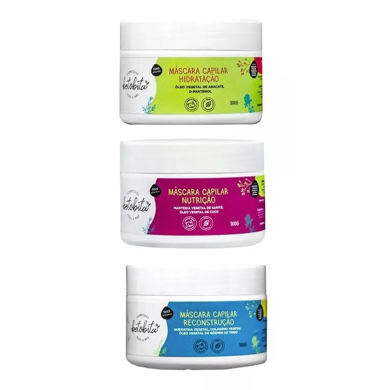 Kit Cronograma Betobita 3 Máscaras De Tratamento No Low Poo