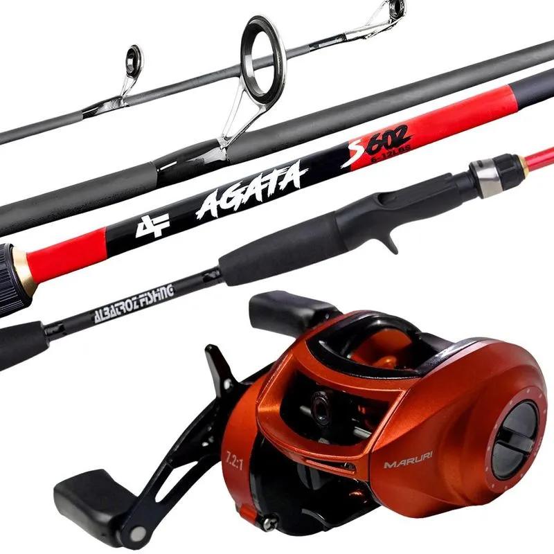 Kit Vara Agata 1,50mts E Carretilha Crobat 4 Rolamen Direita