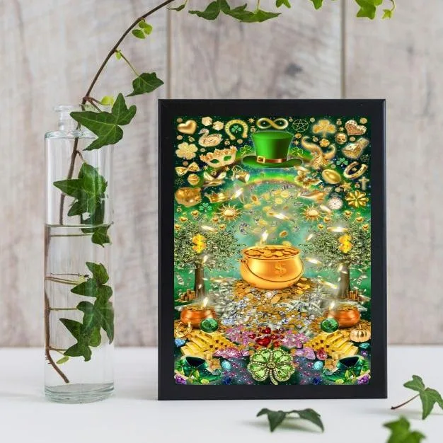 Quadro Prosperidade Ouro 24x18cm - Vidro E Moldura Branca