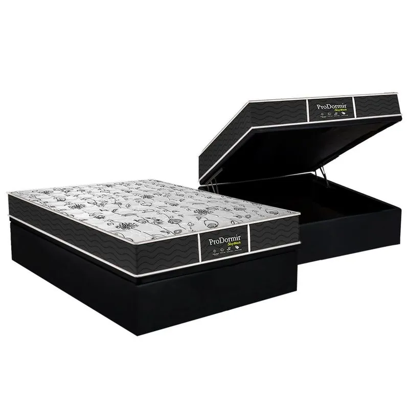 Conjunto Box Baú Casal: Colchão Molas Probel Prolastic ProDormir Sleep + Base CRC Courano Black (138x188)