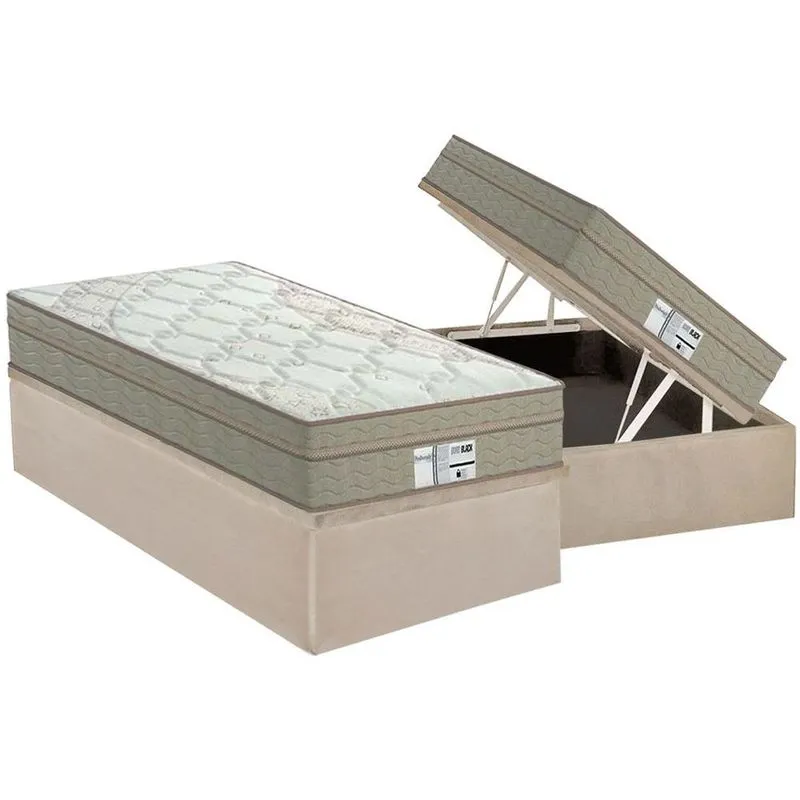 Cama Box Baú Solteiro: Colchão Molas MasterPocket Ensacadas Probel Prolastic ProDormir Born + Base crc Suede Clean (88x188)