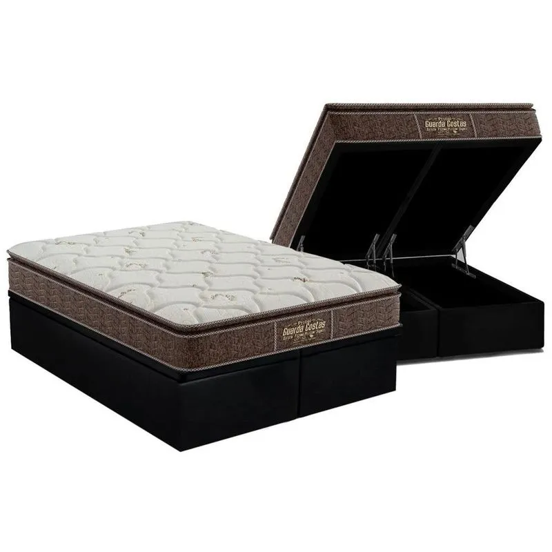 Cama Box Baú King: Colchão Ortopédico Probel Guarda Costas Extra Firme + Base CRC Suede Black (193x203)