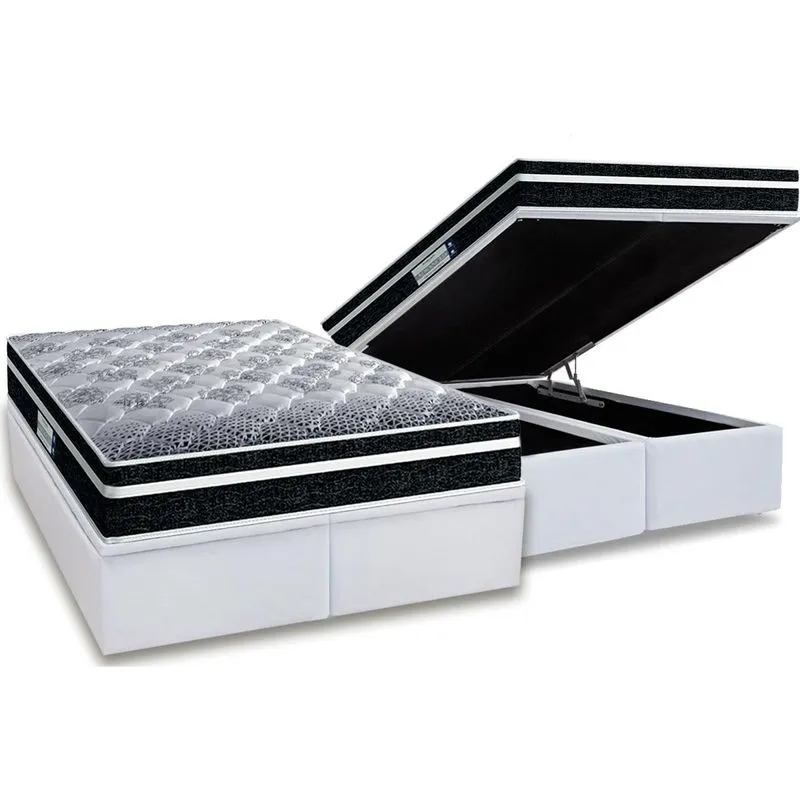 Cama Box Baú Queen: Colchão Anatômico Probel D33 ProDormir Advanced Tech1500 Plus + Base CRC Courano White (158x198)