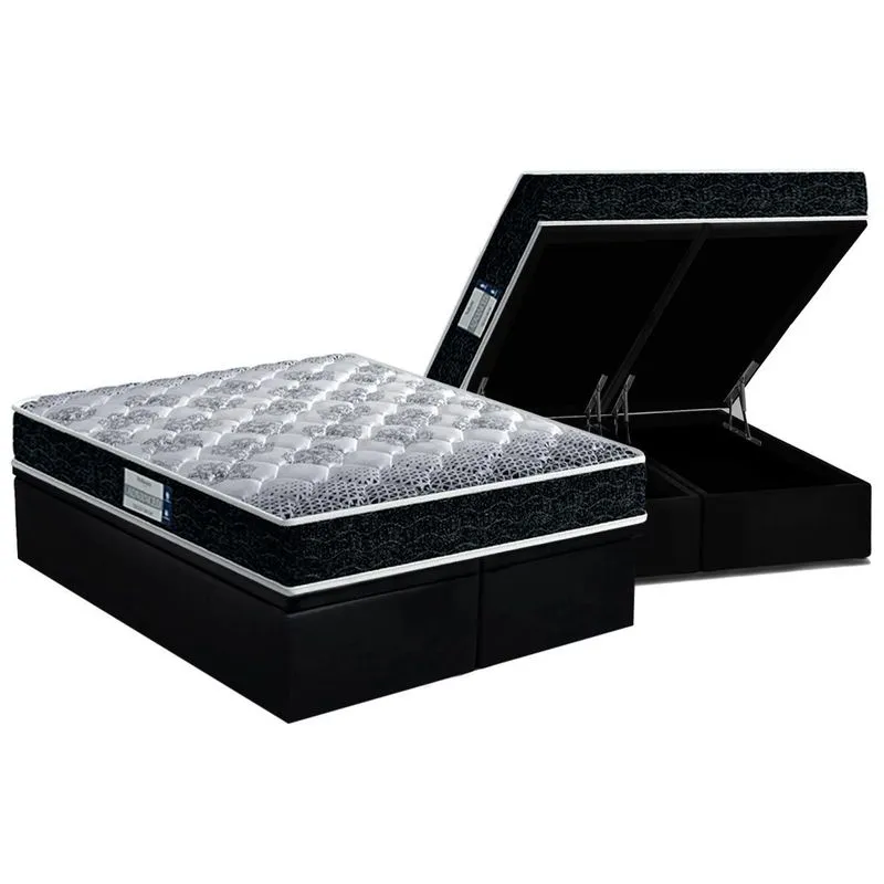 Cama Box Baú Queen: Colchão Ortopédico Probel D33/EP Firmepedic ProDormir Advanced Tech1500 Double Face + Base CRC Suede Black(158x198)