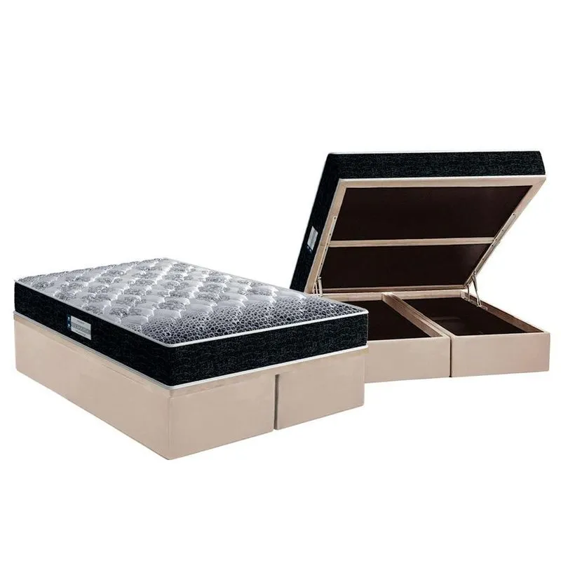 Cama Box Baú Queen: Colchão Ortopédico Probel D33 / ep Firmepedic ProDormir Advanced Tech1500 Double Face + Base crc Suede Clean(158x198)