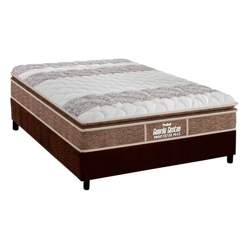 Cama Box Casal: Colchão Ortopédico Probel D33/EP Anatômico Guarda Costas Próintense Plus + Base CRC Suede Brown(138x188)