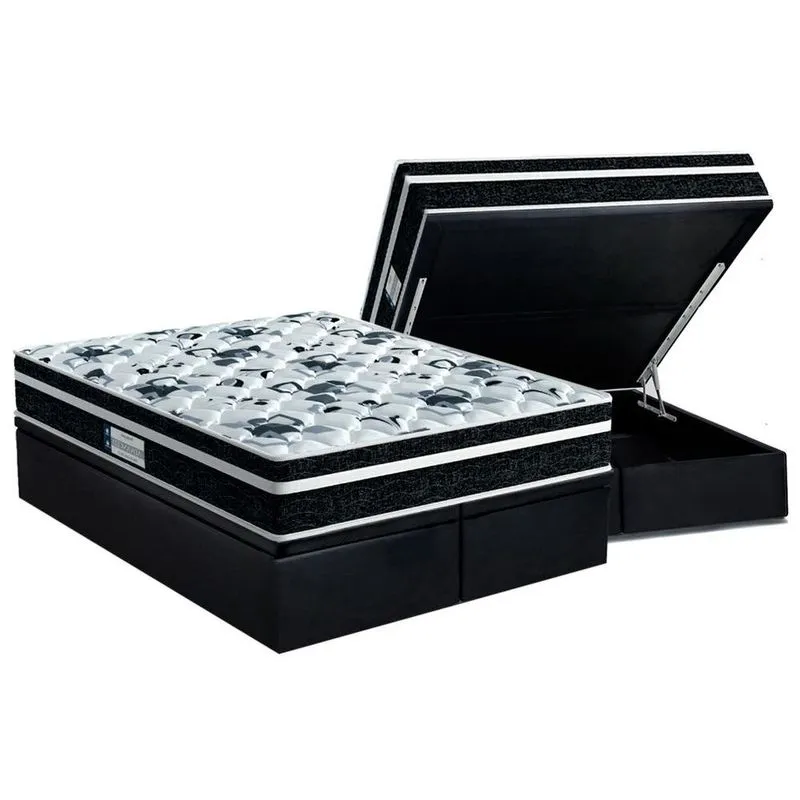 Cama Box Baú Queen: Colchão Ortopédico Probel D28 / EP ProDormir Advanced Tech1000 Plus + Base CRC Suede Gray(158x198)