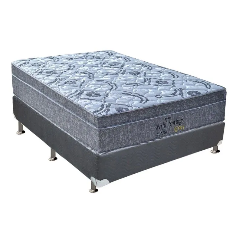 Cama Box Casal: Colchão Molas Probel MasterPocket Ensacadas Perfil Springs + Base CRC Suede Gray(138x188)