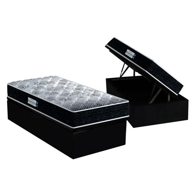 Cama Box Baú Solteiro: Colchão Espuma Probel D33 / ep ProDormir Advanced Tech1500 + Base crc Suede Preto(88x188)