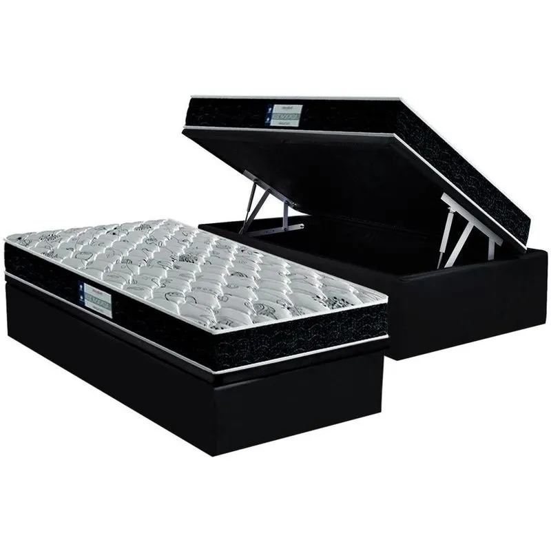 Cama Box Baú Solteiro: Colchão Espuma Probel D45/EP ProDormir Advanced Tech2000 Double Face + Base crc Suede Black(88x188)