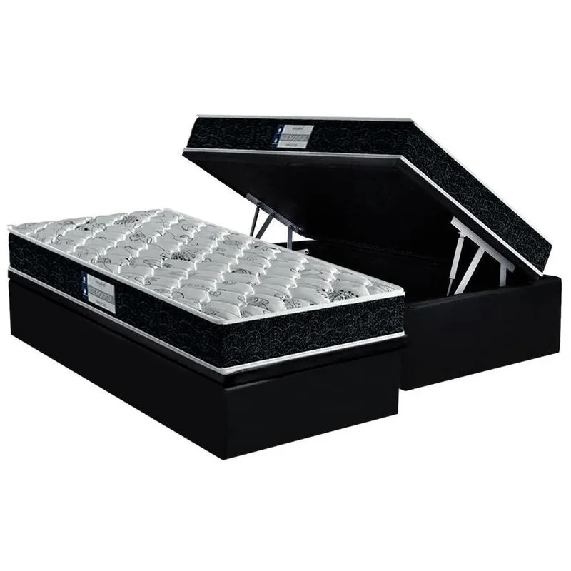 Cama Box Baú Solteiro: Colchão Espuma Probel D45 / ep Firmepedic ProDormir Advanced Tech2000 + Base crc Suede Black(88x188)