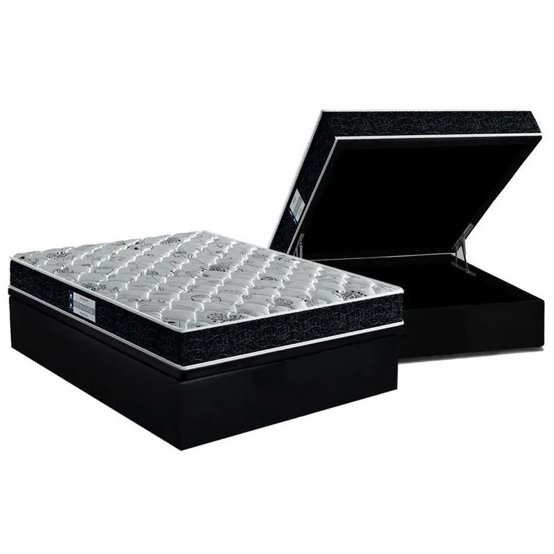 Cama Box Baú Casal: Colchão Espuma Probel D45 / ep Firmepedic ProDormir Advanced Tech2000 + Base crc Suede Black(138x188)