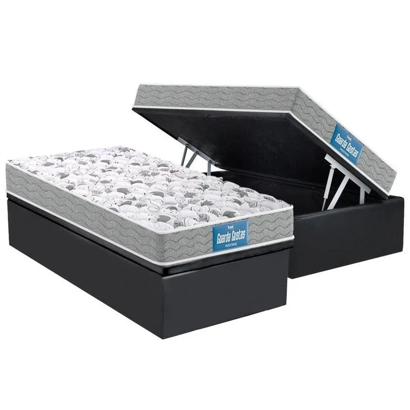 Cama Box Baú Solteiro: Colchão Espuma Probel D45 / ep Guarda Costas PróExtreme Double Face + Base crc Suede Gray(88x188)