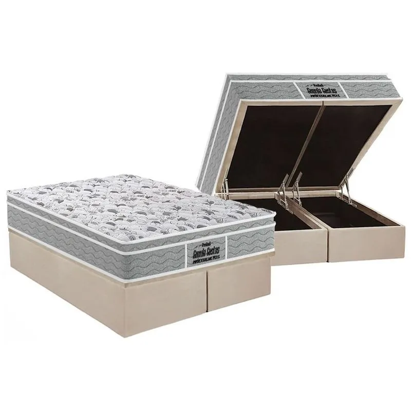 Cama Box Baú Queen: Colchão Espuma D45 Probel / ep Guarda Costas PróExtreme Plus + Base crc Suede Clean(158x198)