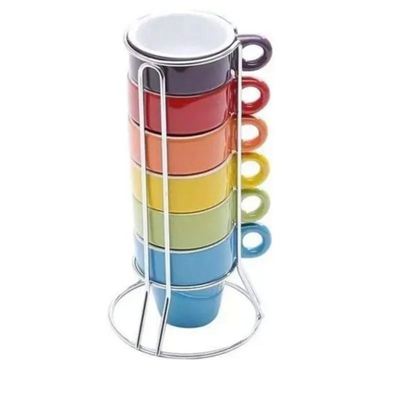 Cojunto De Caneca 50ml Para Café Color 6 Peças Com Suporte - Fratelli