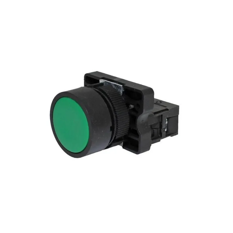Botão De Comando Plástico 22mm Cabeçote Plano Verde Ip40