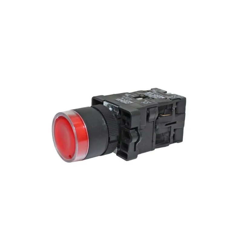 Botão De Comando Plástico Iluminado 220v Vermelho 22mm Ip40