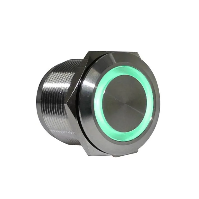 Botão Inox 22mm 12v Led Verde Momentâneo Av22i - Metaltex