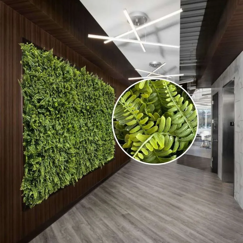 Kit Painéis de grama artificiais 4 unidades com plantas artificiais volumosas para decoração de jardins verticais e muro inglês placas que medem 60x40cm