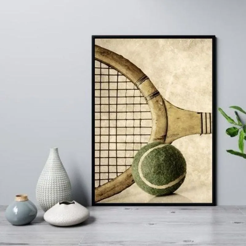 Quadro Retrô Tênis - Raquete E Bola 45x34cm