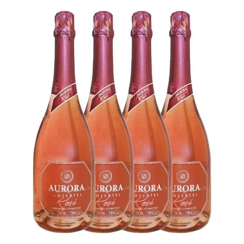 Kit 4 Garrafas Espumante Aurora Moscatel Rose 750 Ml