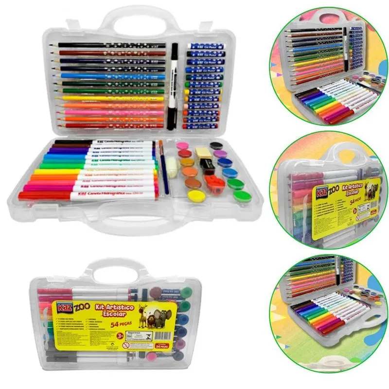 Kit Artístico Com 54 Peças Maleta De Desenho Escolar Kz909