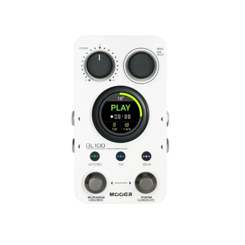 Pedal Looper e Drum Machine para Guitarra Mooer GL100 Groove Loop Est�reo 300 Minutos Tela Touch Screen AI Band USB-C 9V