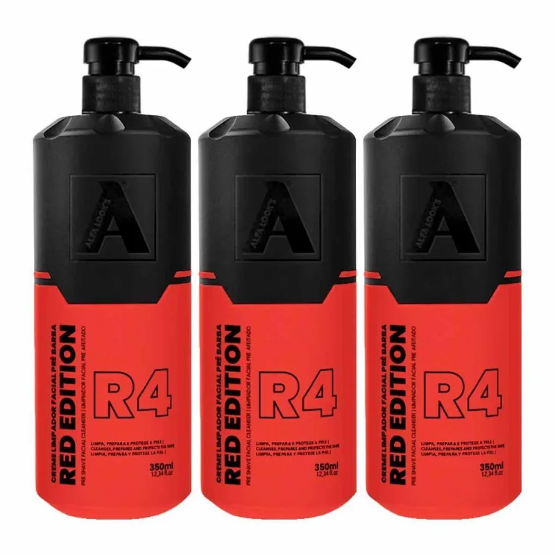 Kit 3x Creme Pré Barba Red Edition R4 350ml Alfa Look's