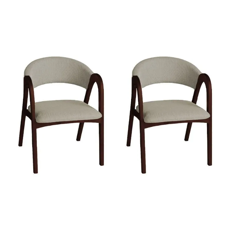 Conjunto 2 Cadeiras Valentina Madeira Maciça Estofadas em Linho Bege Ideal Decor