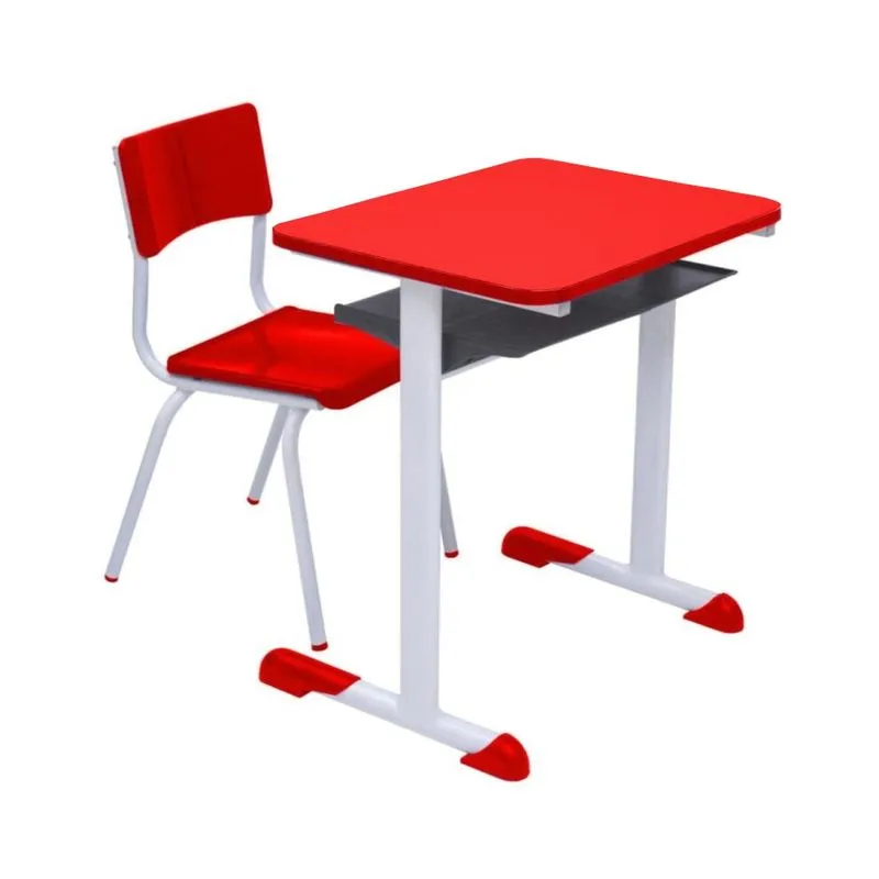 Kit Escolar Individual Mesa e Cadeira com Porta Livros Juvenil/Adulto cor Vermelho